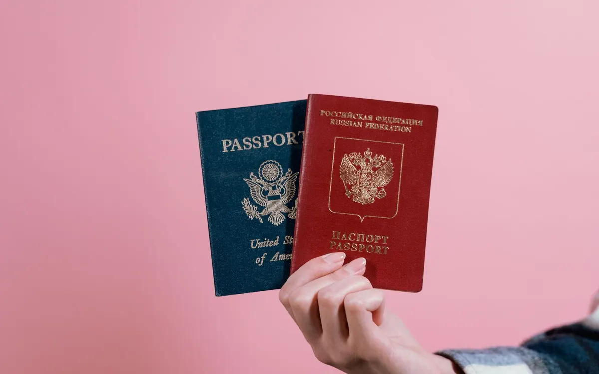 A family’s passports and travel documents together.