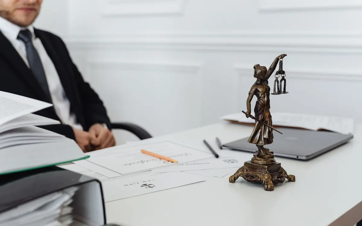 Legal documents and paperwork on a desk.