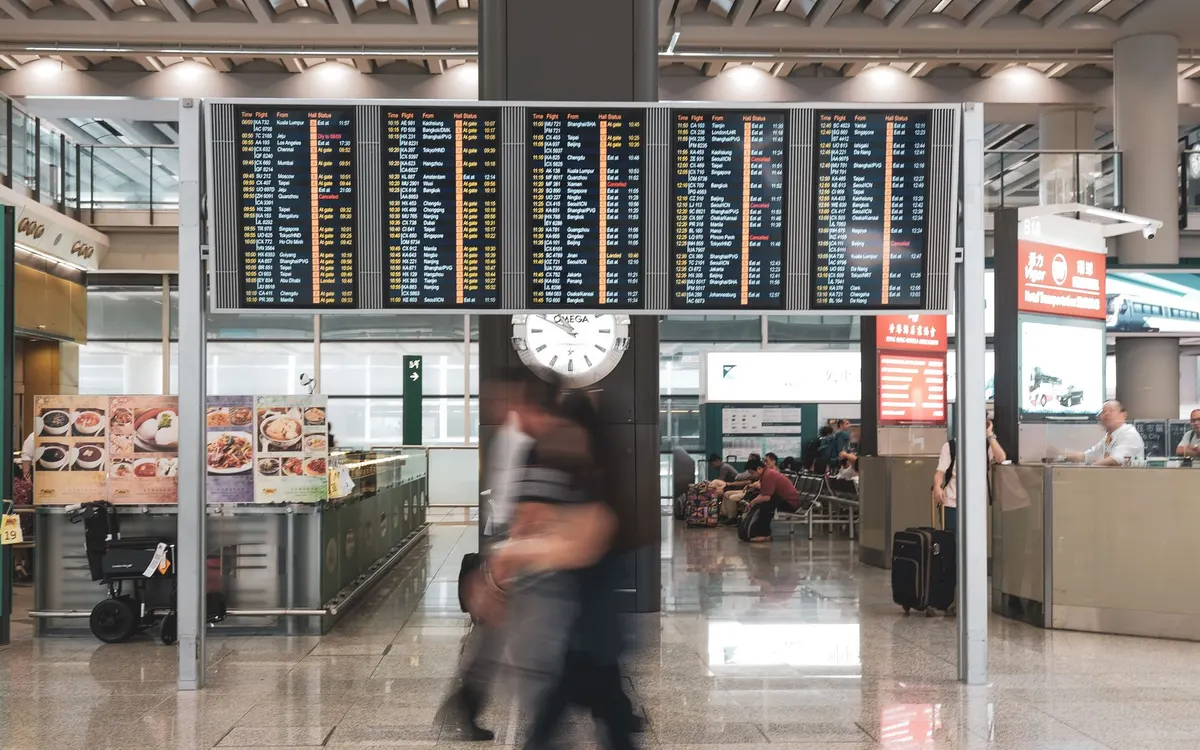 Travellers at an airport.