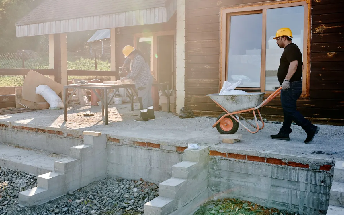 A builder on a residential construction site.