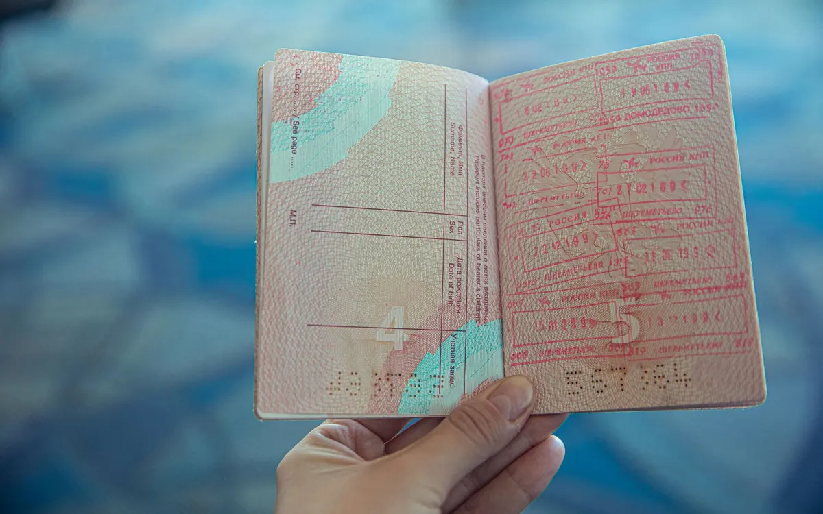 A passport with visa stamps.